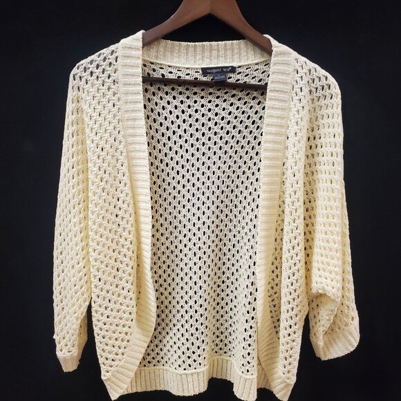 August Silk Womens Open Knit Beach Cardigan Size L Ivory Fairy Costal Vacation - Picture 1 of 10